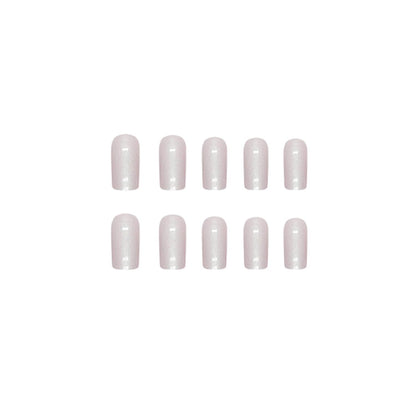 Press on Nails Medium Square Chrome Acrylic Glossy Glue on Artificial Squoval Aurora Pearl Flash Stick on False Nails with Design 24 Pcs