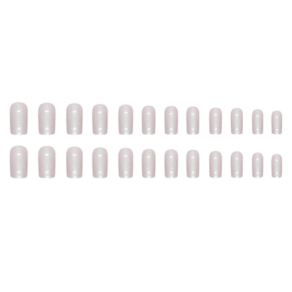Press on Nails Medium Square Chrome Acrylic Glossy Glue on Artificial Squoval Aurora Pearl Flash Stick on False Nails with Design 24 Pcs